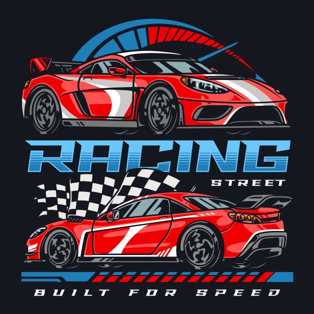 街头赛车彩色复古海报图片下载