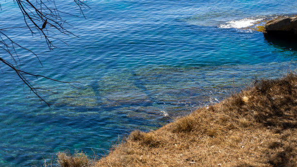 海面下的岩石，是浮潜或水肺潜水的理想场所。西班牙阿利坎特省贝尼萨的生态散步。道路,道路。图片为博客或旅游指南。Cala Fustera, Fanadix, Penyal d Ifac, Penon de Ifach图片下载