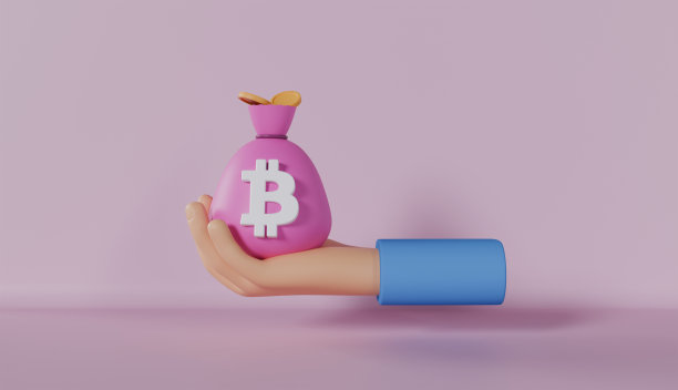 手持比特币钱包在柔和的颜色背景图片下载