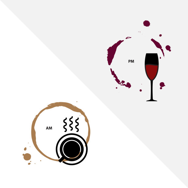 上午PM图标，早上咖啡时间，晚上葡萄酒时间符号，昼夜标志图片下载