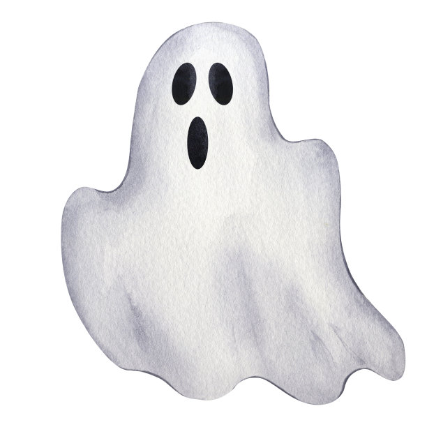 鬼角色尖叫吓人的脸。万圣节派对快乐。卡通精神剪贴画，简单的幽灵图片。手绘水彩插图孤立的白色背景图片下载