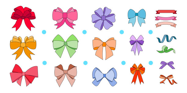 一个简单的彩色手绘蝴蝶结集合。图片下载