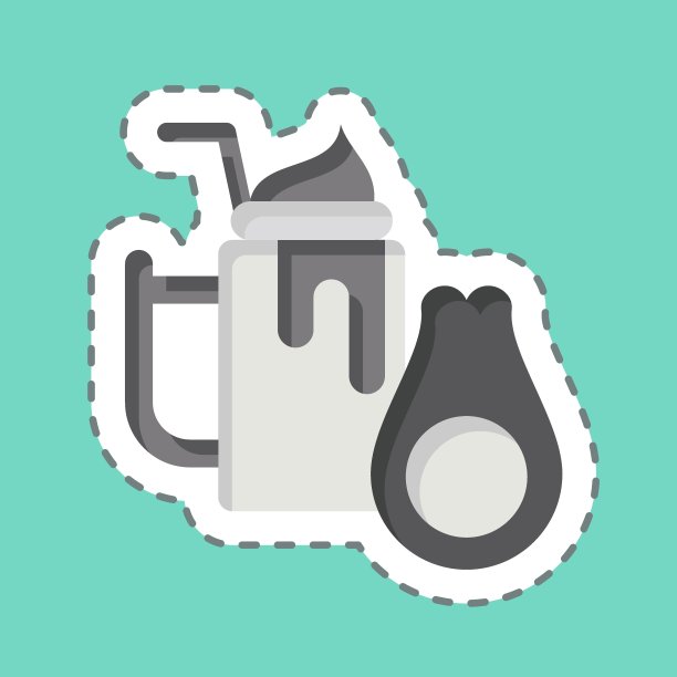 贴纸线剪牛油果。与健康食品有关的标志。简单的设计说明图片下载