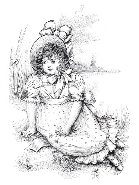 小可爱的女孩坐在草地上的夏季肖像1897图片下载