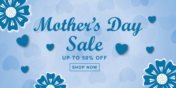 母亲节销售横幅设计与美丽的字母和纸心。特价五折。——矢量图片下载