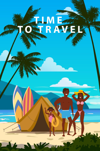 在热带海滩度假的快乐家庭图片下载