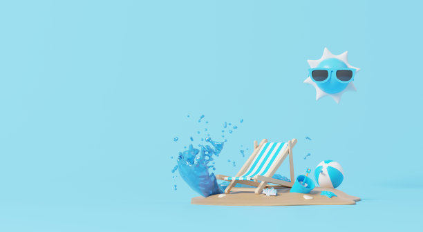 3D渲染，最小的旅游夏季元素在假期与空白空间背景，化妆场景模拟，海滩游泳元素装饰，假日度假概念。图片下载