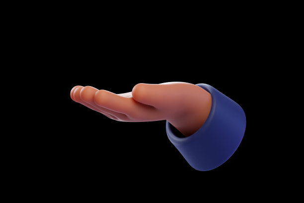 3D黑手张开，准备帮助或接收。张开手掌的手势孤立在白色的背景上。手朝上的特写，为你的产品留出空间。图片下载