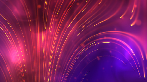 时空扭曲。黄色和红色的空间波在紫色的霓虹背景。光时尚的灯，点，在一个液体扭曲的梯度背景。星星特别暗图片下载