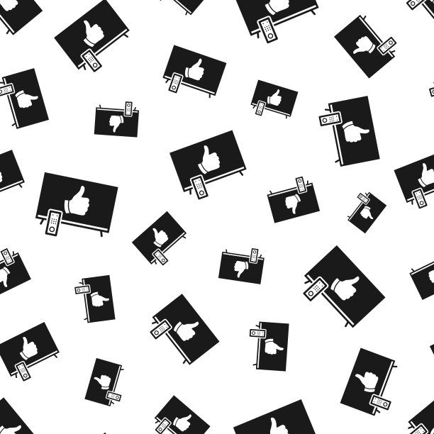 对电视竖起大拇指。无缝模式。白色背景的图标图片下载