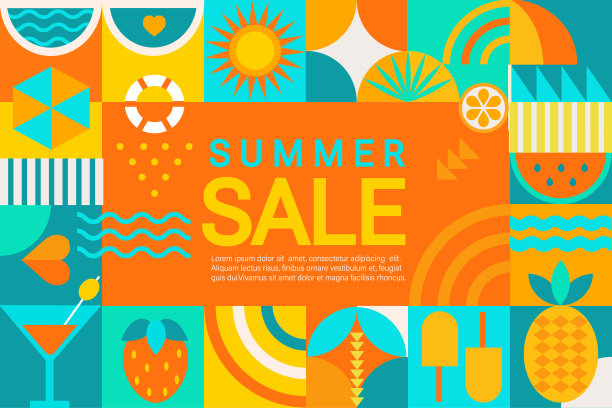 夏季销售几何横幅，海报，传单。图片下载