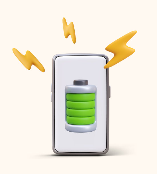 逼真的智能手机，绿色电池，闪电。完全充电的概念图片下载