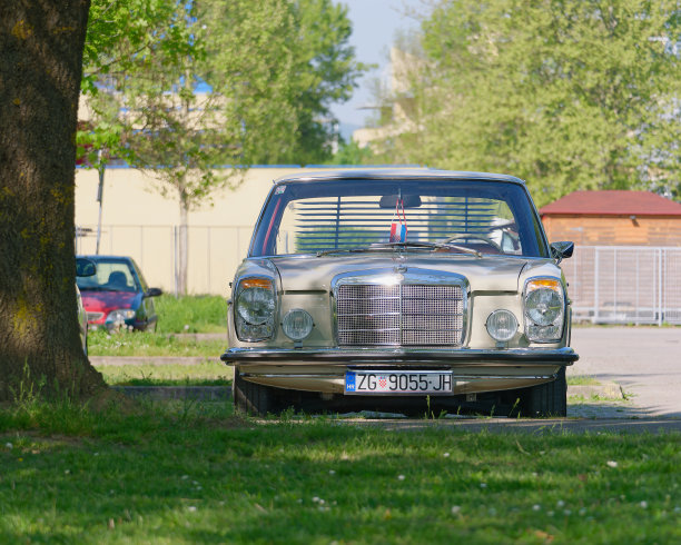 前视图的奔驰W114 - W115停在Jarun湖，萨格勒布，克罗地亚图片下载