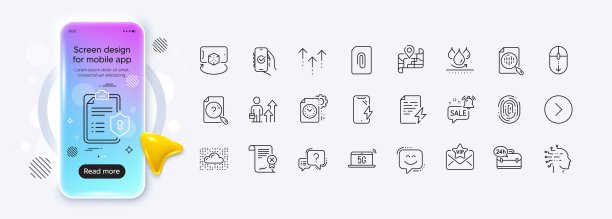 Vip邮件，笑脸和人工智能线图标的web应用程序。象形图标矢量图片下载