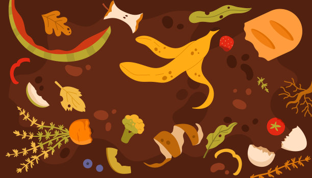 土壤与可生物降解的有机废物堆肥，地面与一堆剩菜图片下载