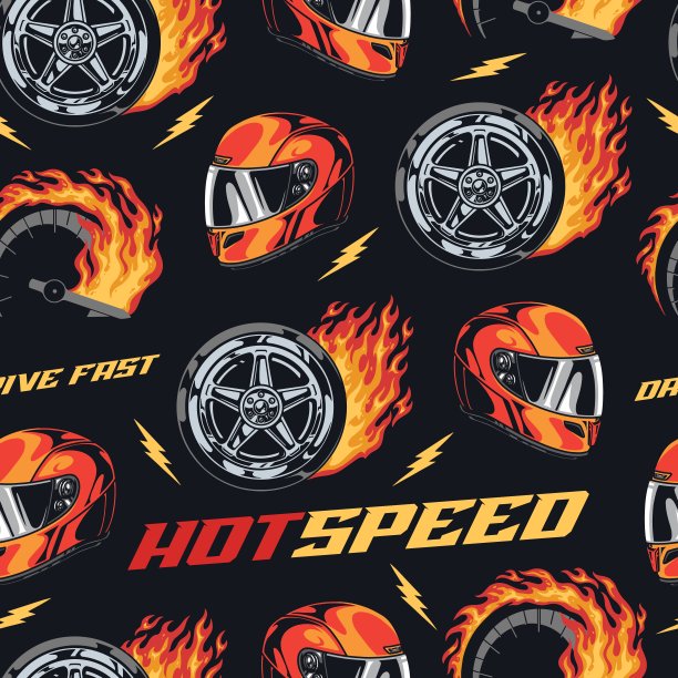 赛车运动图案无缝多彩图片下载