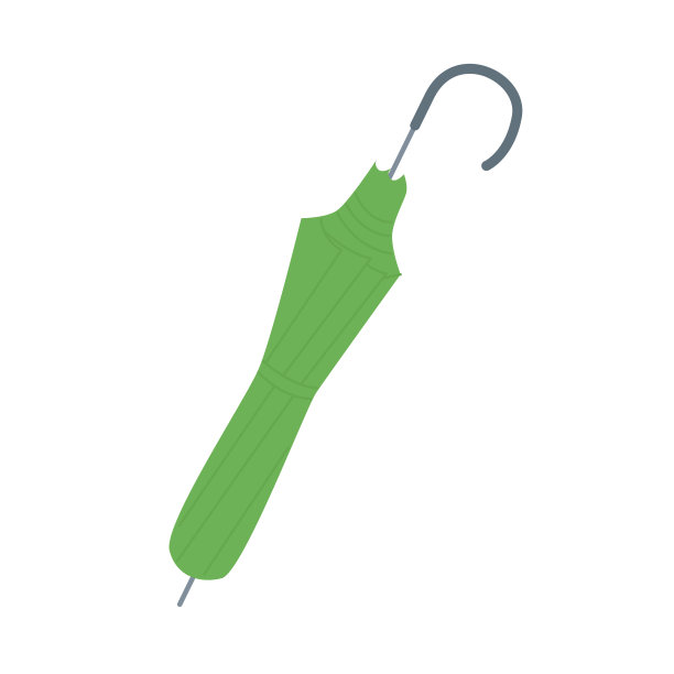 折叠绿色伞，柄上有钩，防水织物图片下载