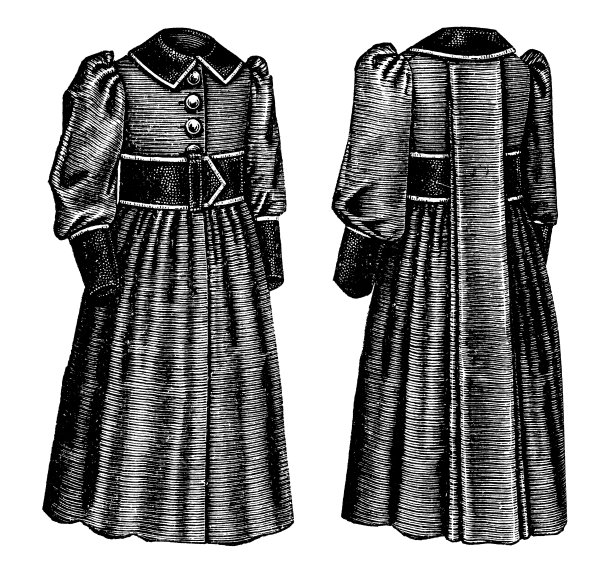 19世纪90年代维多利亚时代的时尚，小女孩学校的宽腰带连衣裙(前后)- 19世纪图片下载