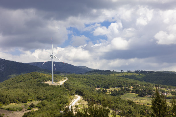 森林景观中的风力发电站图片下载
