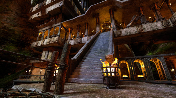 通往地下矮人城堡上层的石阶是矮人之王的家。3 d演示。图片下载