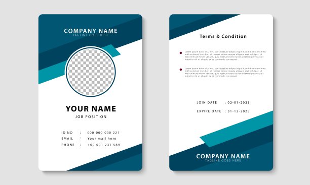 现代和极简主义的身份证模板。公司员工身份证设计。向量图片下载