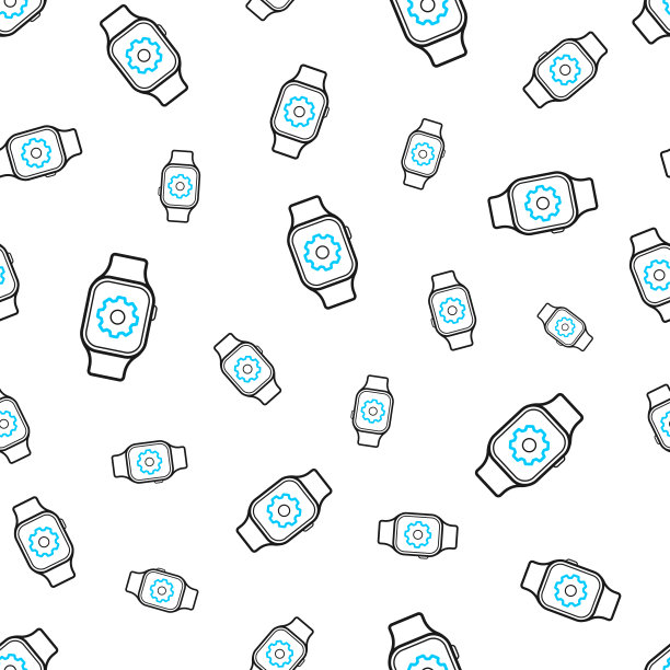 智能手表设置-齿轮。无缝模式。白色背景上的线条图标图片下载