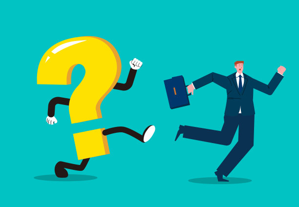 麻烦即将来临，遇到问题，麻烦或挫折，逃避问题，没有答案或无法解决的问题，巨大的问号疯狂地追逐着逃跑的商人图片下载