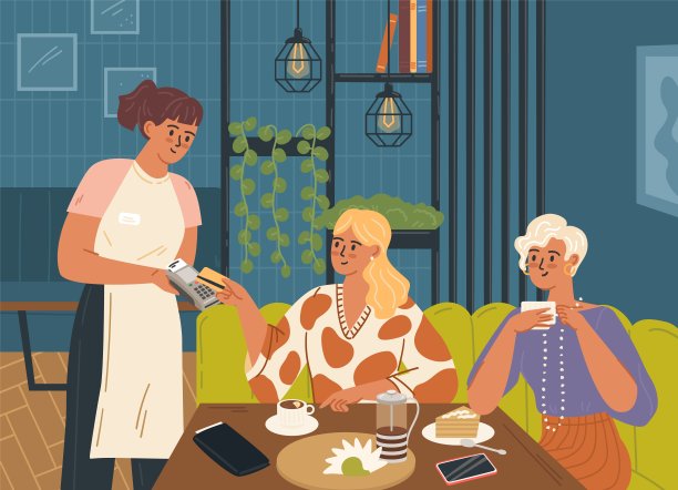 女性朋友在餐厅用信用卡支付午餐费用图片下载