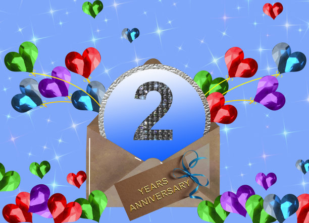 3d插图，2周年纪念。节日背景上的金色数字。周年庆典、派对的海报或卡片图片下载