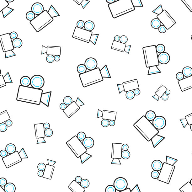 电影摄影机。无缝模式。白色背景上的线条图标图片下载