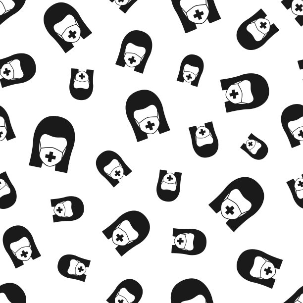 戴医用面罩的妇女。无缝模式。白色背景的图标图片下载