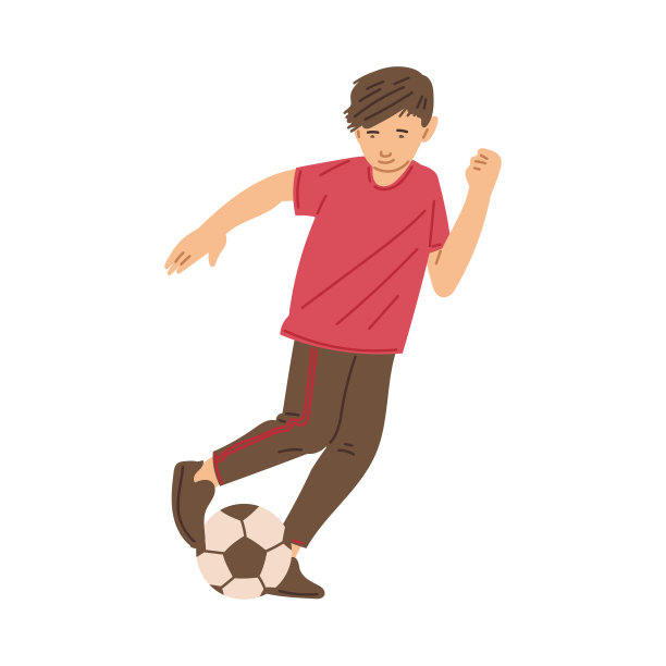 男孩踢足球，做一个球的技巧，矢量卡通少年足球运动员踢足球，儿童健康的运动图片下载