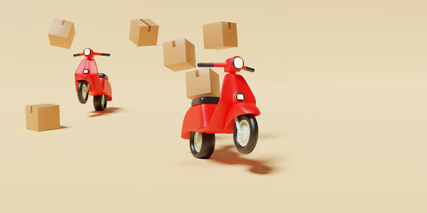 密封纸板箱交付订单，货物，项目在世界各地的滑板车- 3d渲染。送货概念，包裹，邮件，网上订购。运输及物流图片下载