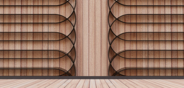 木地板和墙壁木地板讲台舞台屏幕板条木地板背景3d插图图片下载
