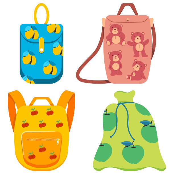 婴儿尿布袋和组织者矢量卡通集隔离在一个白色的背景。图片下载