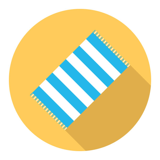 沙滩浴巾，现实的沙滩浴巾图标孤立的黄色背景与阴影。矢量，卡通插图。向量。图片下载