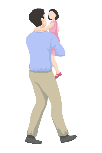 正在发育的亚洲父亲抱着他的女儿——简单的矢量风格。父女二人图片下载