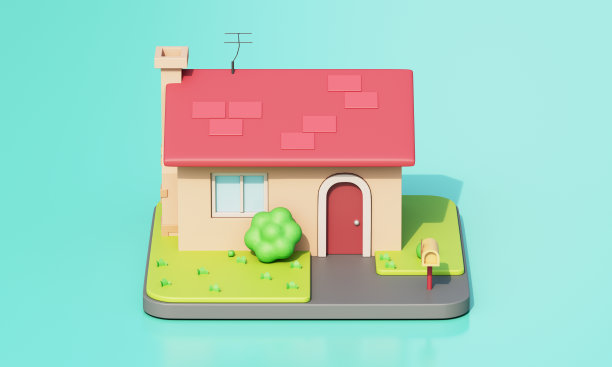 卡通屋外观等距。3D渲染图片下载