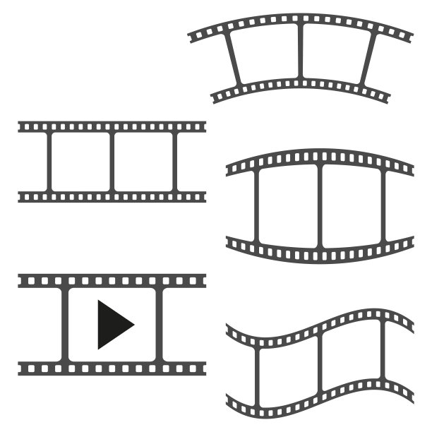 幻灯片的收藏。电影卷轴图标集。电影工业的象征。矢量插图。每股收益10。图片下载
