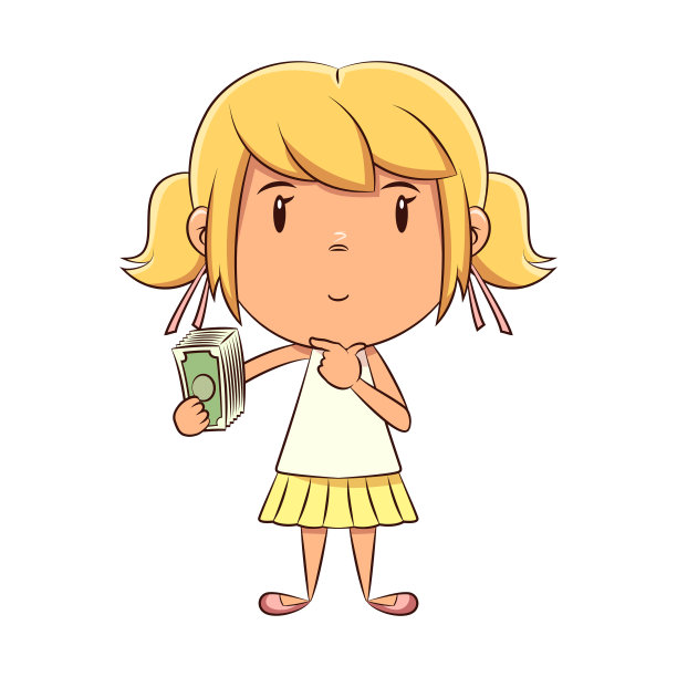 女孩在思考，手里拿着钱图片下载