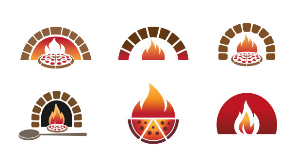 创意烤箱铲披萨集合标志矢量图标符号设计插图图片下载