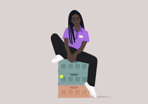 一个工人在板条箱上休息的时刻，一个员工随意坐在塑料盒子上休息的宁静时刻图片下载