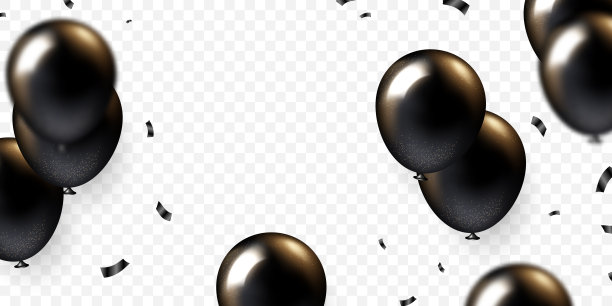 庆祝背景与漂亮地安排黑色气球。矢量3D插画设计图片下载
