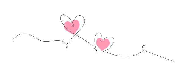 爱心连续线条艺术，为母亲节、情人节设计爱心轮廓，手绘爱心素描插画图片下载