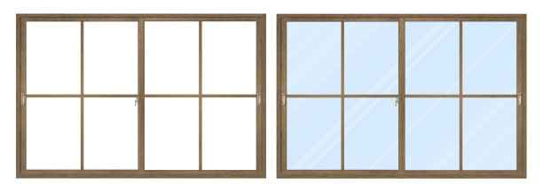 深褐色木窗框架B/带和不带玻璃图片下载