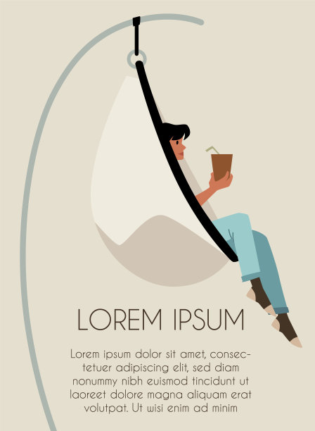 矢量海报与一个鸡蛋形状的挂椅，其中一个女孩正在休息图片下载