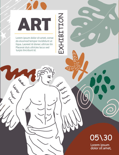 艺术海报为展览，杂志或封面，矢量模板与雕塑艺术，古董雕像，现代古希腊或罗马风格。图片下载
