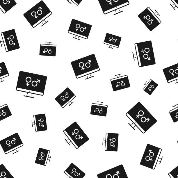 带有性别符号的台式电脑。无缝模式。白色背景的图标图片下载