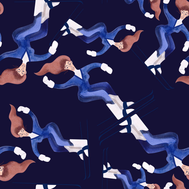 与滑雪者水彩无缝模式。冬天的纺织品。运动服装。滑雪胜地纪念品的包装纸。暗的背景图片下载