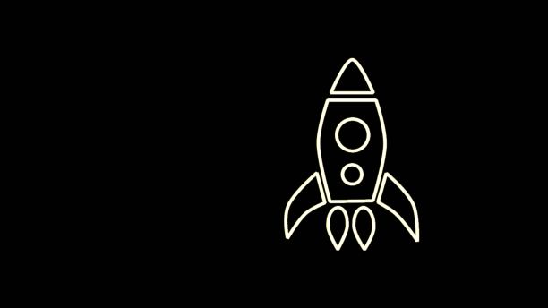 火箭船图标3d渲染-插图。霓虹灯图标孤立的黑色背景。太空船飞行图标。图片下载